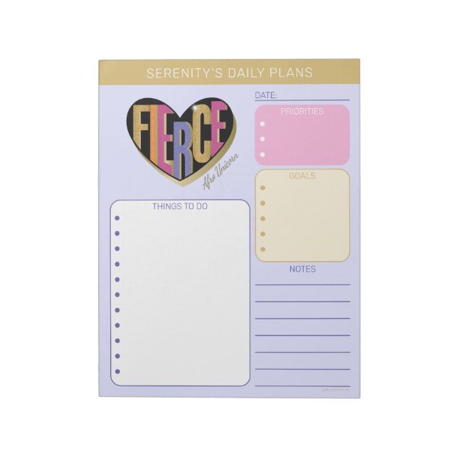 Bloc-note Afro Unicorn Fierce Heart Design (Tourné)