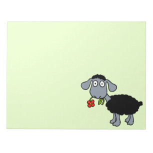 Bloc-note Agneau de dessin mignon en mouton noir avec fleurs