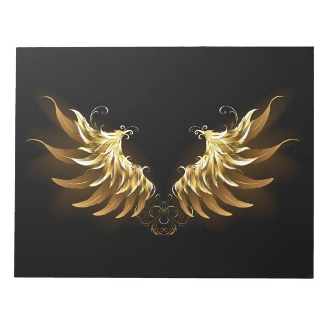 Bloc-note Ailes d'Ange d'or sur arrière - plan noir (Devant)