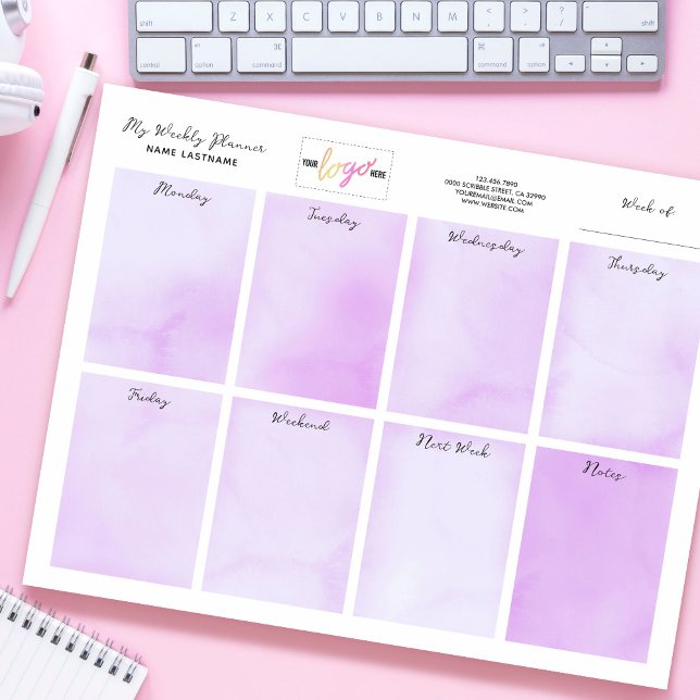 Bloc-note Ajouter le nom du logo Aquarelle violette Planific (Créateur téléchargé)