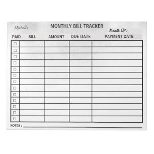 Bloc-note Ajouter votre nom Mois Bill Tracker Aquarelle
