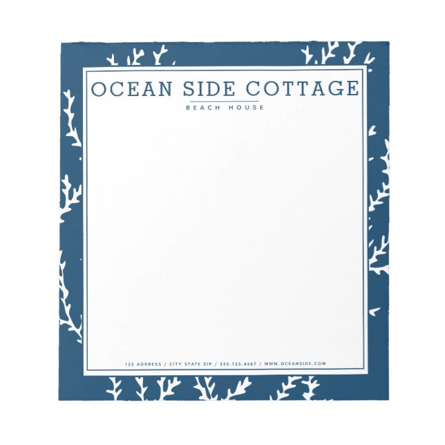 Bloc-note Algues, Élégant Indigo Nautical Beach House Style (Devant)