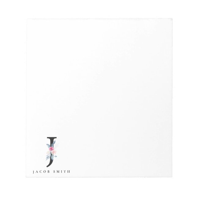BLOC-NOTE ALPHABÈTES FLORAUX BLEUS DOUX NOM LETTRE J (Devant)