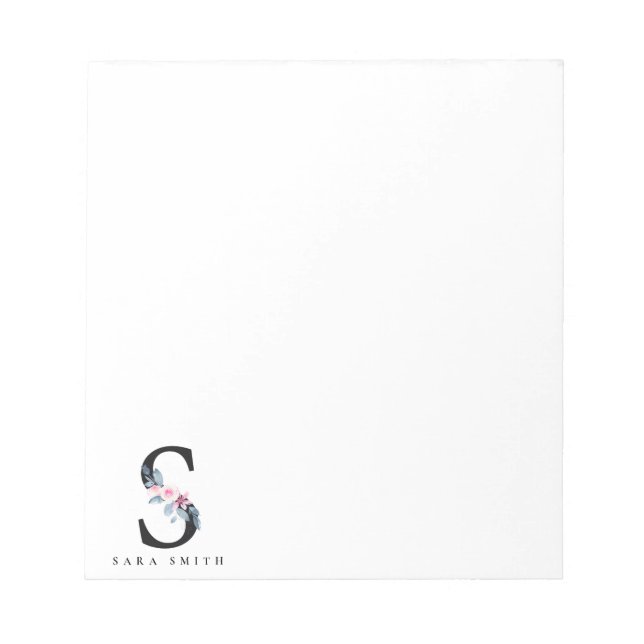 BLOC-NOTE ALPHABÈTES FLORAUX BLEUS DOUX NOM LETTRE S (Devant)