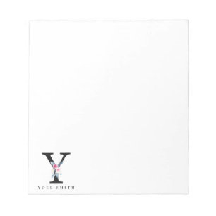 BLOC-NOTE ALPHABÈTES FLORAUX BLEUS DOUX NOM LETTRE Y