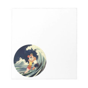 Bloc-note Amants Art Déco vintage s'embrassent dans les vagu