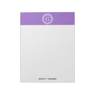 Bloc-note Améthyste Wht Cadre Rnd Clé Grecque Monogramme Ini
