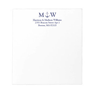 Bloc-note Ancrage nautique bleu marine couple monogramme ini