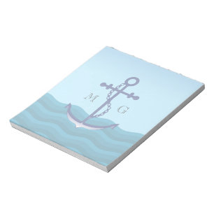 Bloc-note Ancre de navire nautique avec double monogramme