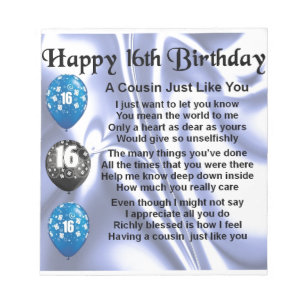 Bloc-note Anniversaire de poème de cousin 16ème - bleu