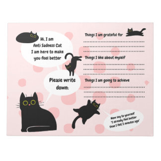 Bloc-note Anti-tristesse chat noir, feuille de travail Santé
