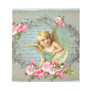 Bloc-note Antiquité bleue vintage de rose rose d'ange