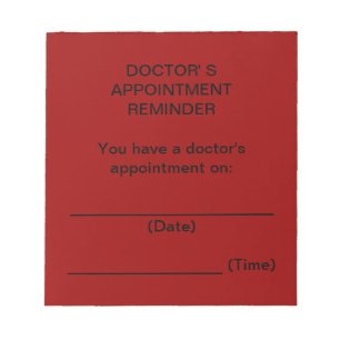 Bloc-note Appointment Reminder Notepad de docteur rouge