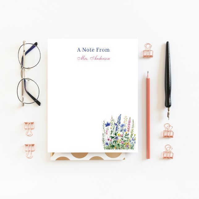Bloc-note Appréciation de l'enseignant Floral Botanical Cust (PERSONALIZED PASTEL WILDFLOWER TEACHER NOTEPAD)