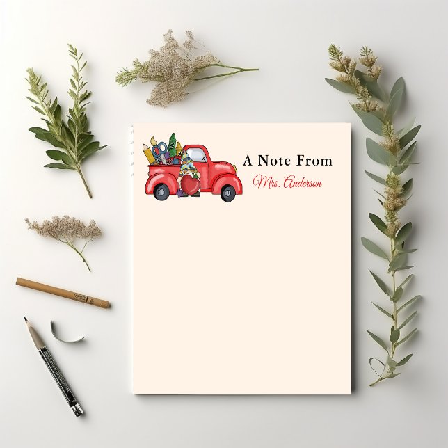 Bloc-note Appréciation de l'enseignant mignon Gnome personna (Teacher Appreciation Custom NOTEPAD)