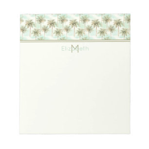 Bloc-note Aqua et Crème Palmier Tropical Monogramme