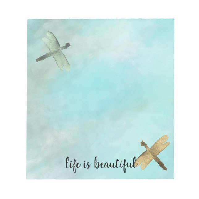 Bloc-note Aqua Mint Gold Dragonflies Aquarelle personnalisée (Devant)