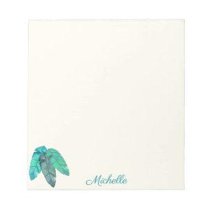 Bloc-note Aquarelle 3 plumes Simple blanc cassé Nom