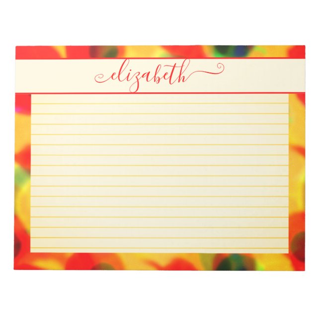 Bloc-note Aquarelle Abstraite rouge et jaune néon (Devant)