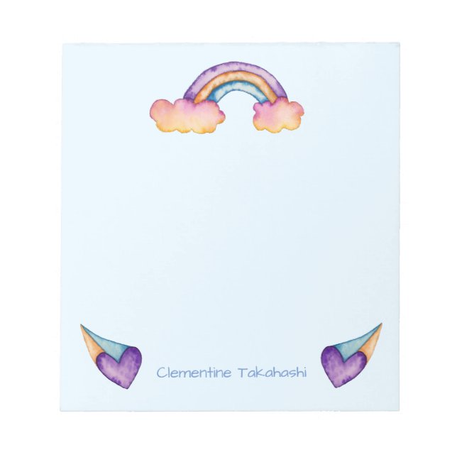 Bloc-note Aquarelle arc-en-ciel enfants | Ajouter un nom (Devant)