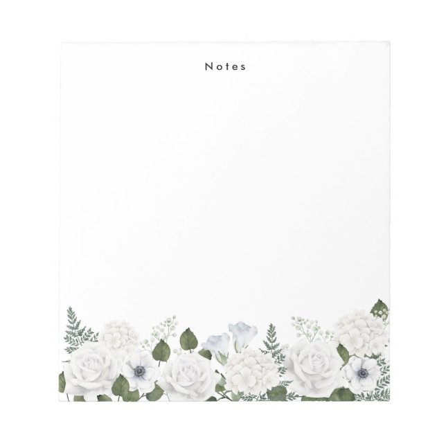 Bloc-note Aquarelle Blanc Hydrangées & Peonies Personnalisé (Devant)