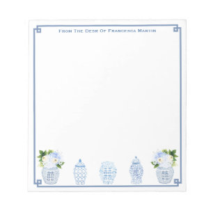 Bloc-note Aquarelle bleu et blanc Chinoiserie personnalisée