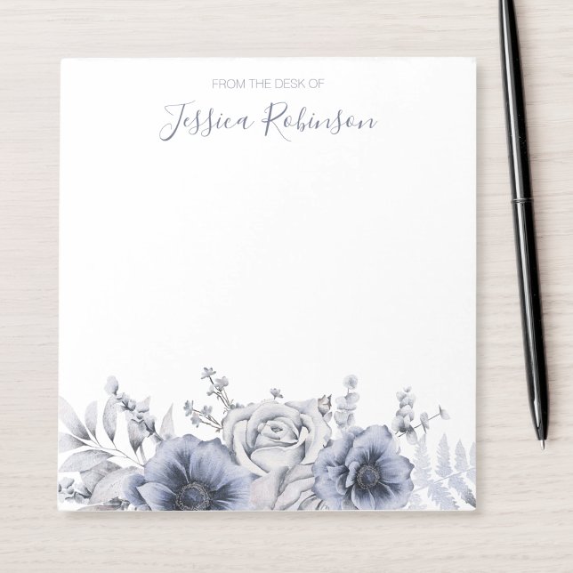 Bloc-note Aquarelle bleu floral personnalisé (Créateur téléchargé)