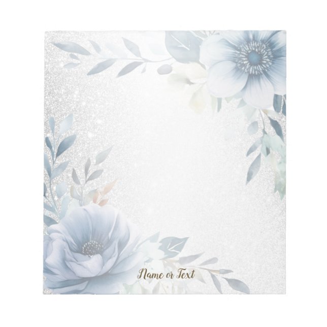 Bloc-note Aquarelle bleu foncé Fleurs Argent Élégant (Devant)