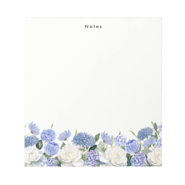 Bloc-note Aquarelle bleu Hydrangée blanche Rose personnalisé (Devant)