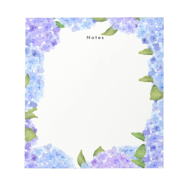 Bloc-note Aquarelle bleu violet hydrangée Personnalisée (Devant)
