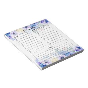 Bloc-note Aquarelle bleue Liste florale à faire