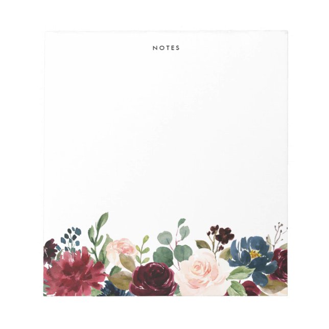 Bloc-note Aquarelle Bourgogne et fleurs bleues Garland (Devant)