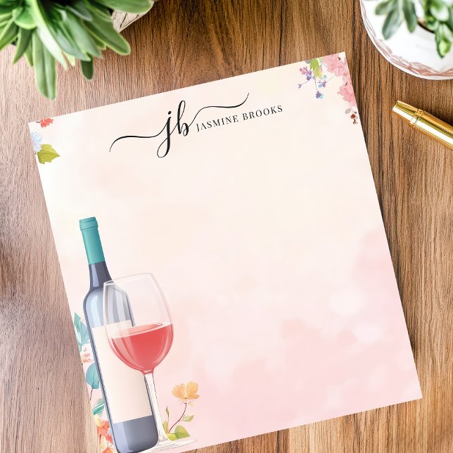 Bloc-note Aquarelle Bouteille de vin Floral Personnalisé (Créateur téléchargé)