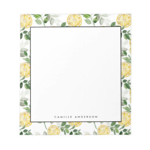 Bloc-note Aquarelle Citron et Motif de verdure Personnalisé