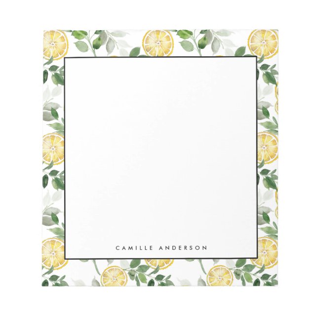 Bloc-note Aquarelle Citron et Motif de verdure Personnalisé (Devant)
