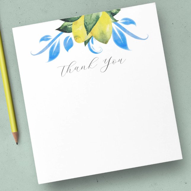 Bloc-note Aquarelle Citron Merci botanique (notepad lemon watercolor botanical yellow and blue leaves)