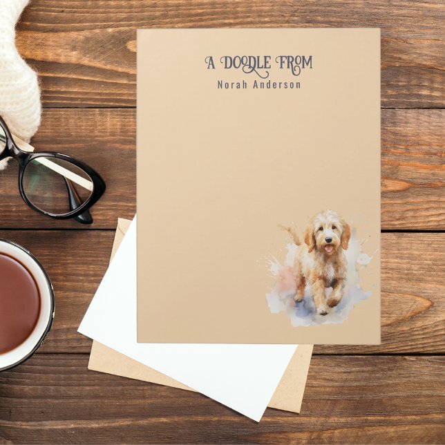 Bloc-note Aquarelle Cute Apricot Goldendoodle Monogrammé (Créateur téléchargé)