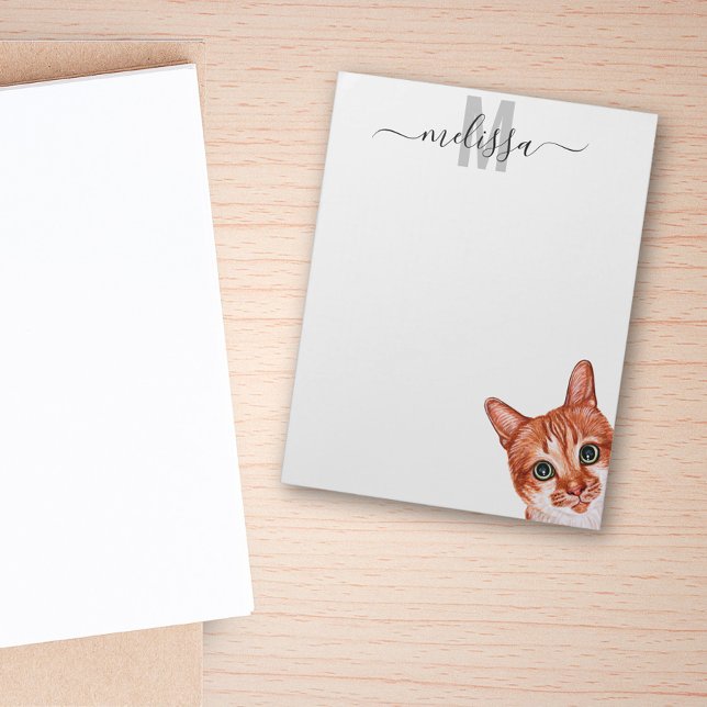 Bloc-note Aquarelle de chat sournois Nom du monogramme (Créateur téléchargé)