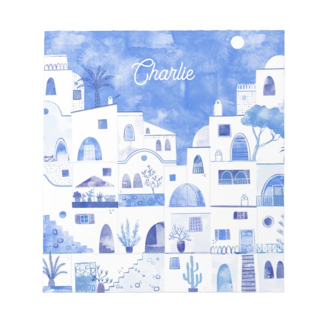 Bloc-note Aquarelle de Santorin personnalisée (Devant)