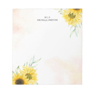 Bloc-note Aquarelle de tournesol jaune Monogramme minimalist