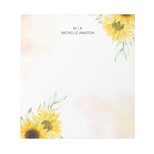 Bloc-note Aquarelle de tournesol jaune Monogramme minimalist (Devant)