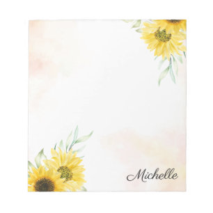 Bloc-note Aquarelle de tournesol jaune personnalisée