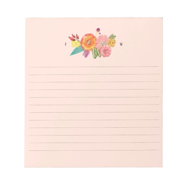 Bloc-note Aquarelle fleur sauvage Bouquet floral Initiales (Devant)