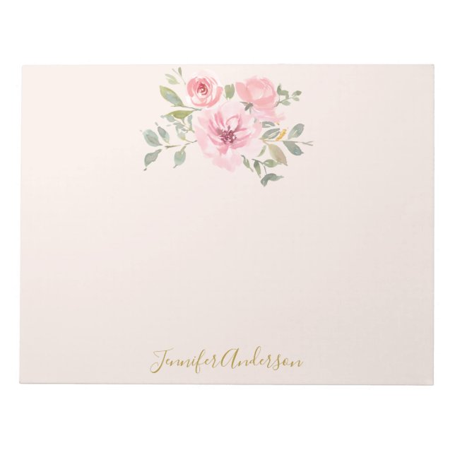 Bloc-note Aquarelle Fleur sauvage Lush Blush Rose Floral (Devant)