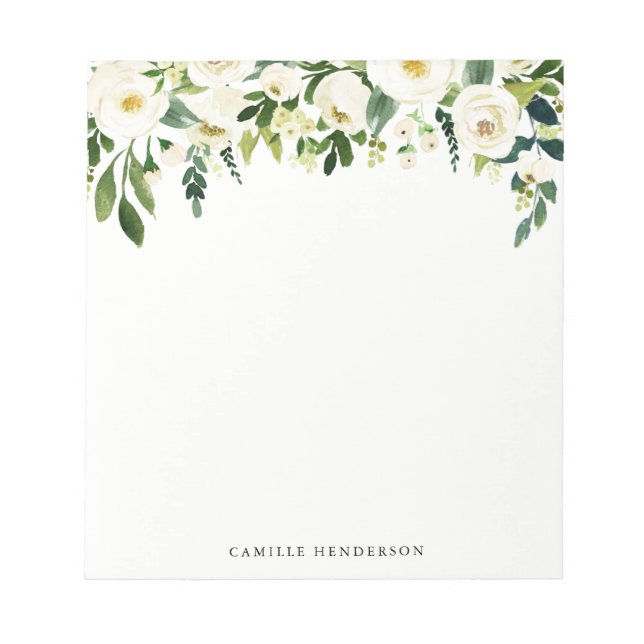 Bloc-note Aquarelle Fleurs de printemps blanches Nom personn (Devant)