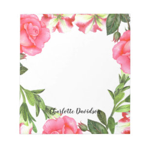 Bloc-note Aquarelle Fleurs roses couronne circulaire