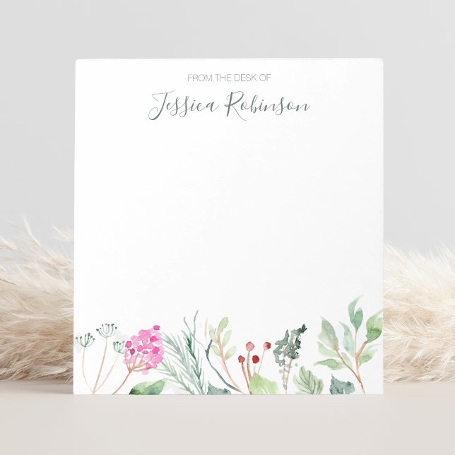 Bloc-note Aquarelle Fleurs sauvages Nom personnalisé Floral (This watercolor wildflowers notepad is a charming way to keep your notes organized.)