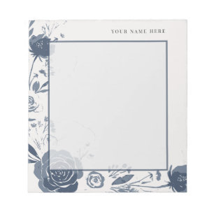 Bloc-note Aquarelle florale bleu marine avec nom