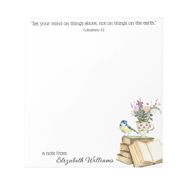 Bloc-note Aquarelle florale classique Bible Verse Livres Tea (Devant)