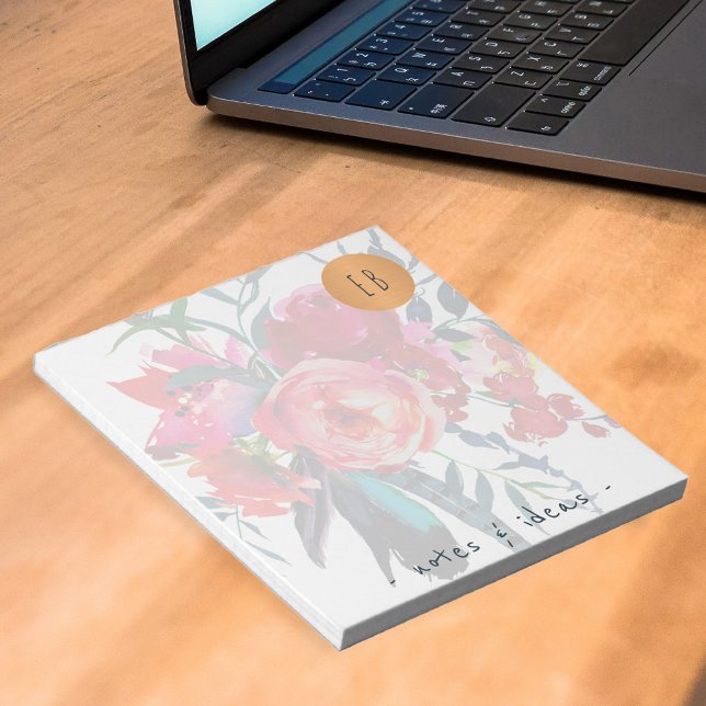 Bloc-note Aquarelle florale monogrammed cercle en cuivre cla (Créateur téléchargé)